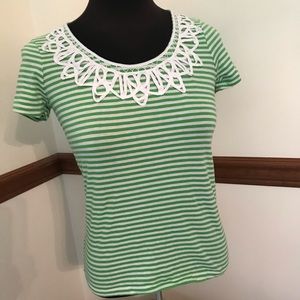 Talbots cotton green striped t shirt